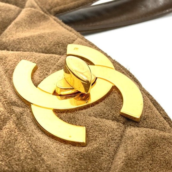 AUTHENTIC CHANEL CC Matelasse Vertical tote Hand Bag Tote Bag suede Brown - Picture 8 of 12